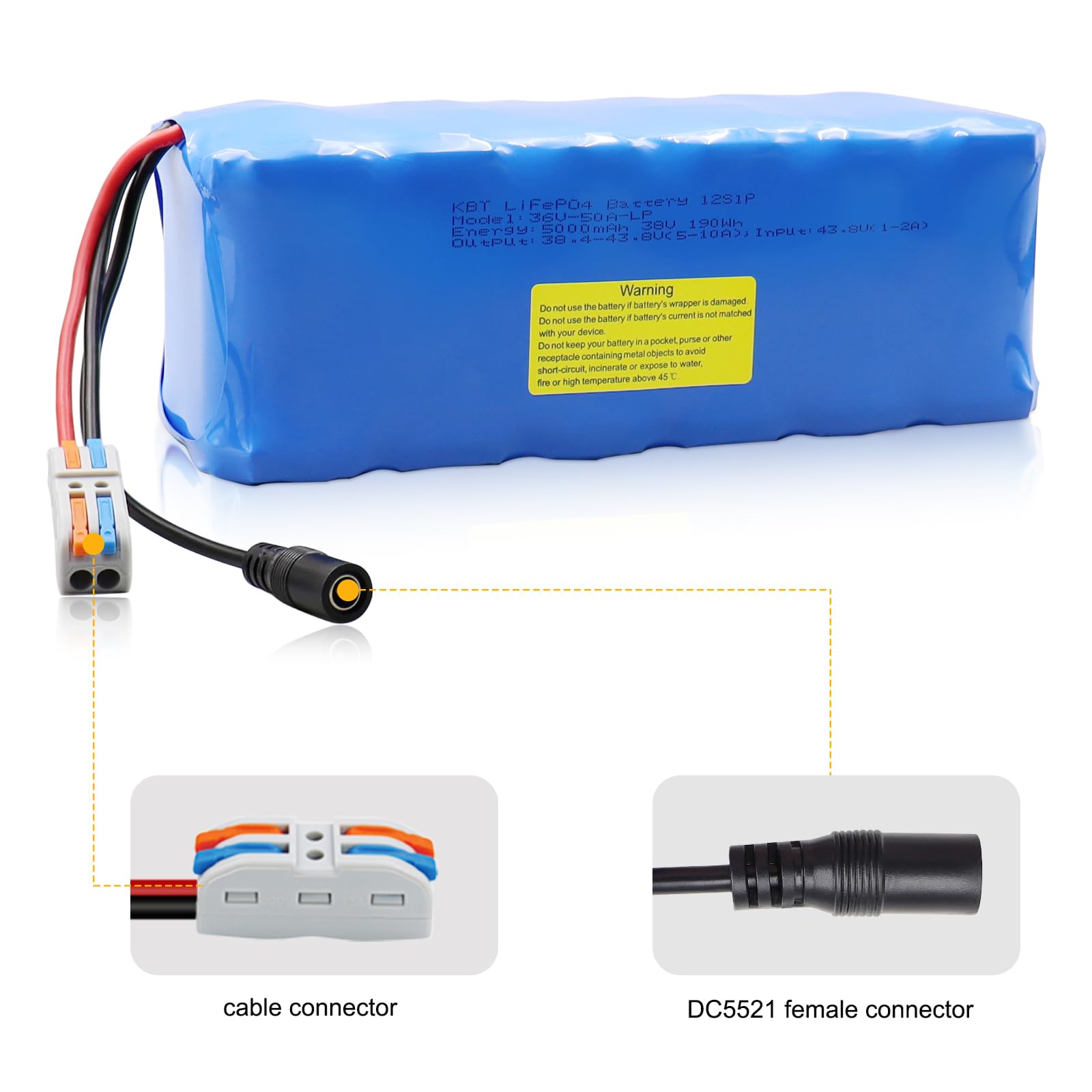 Amazon.com: KBT 36V 5Ah Rechargeable LiFePO4 Battery Pack with